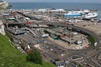 Aerial view of the Port of Dover ferry terminal