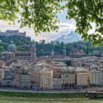 Panoramic view of Salzburg with Hohensalzburg Fortress overlooking the historic city centre.