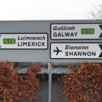 Road signs directing traffic towards Shannon Airport, Galway and Limerick
