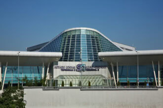 Exterior view of Sofia Airport Terminal 2 in Bulgaria.