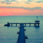 Burgas Pier extending into the Black Sea at sunset