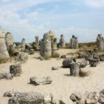 Limestone stone pillars at the Stone Forest near Varna, Bulgaria.