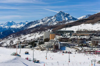 Snow-covered ski resort in the Italian Alps near Turin