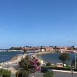 View of Nessebar Old Town connected to the mainland by a narrow causeway.
