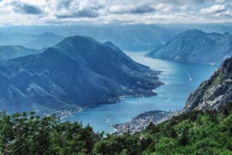 Panoramic view over the Bay of Kotor from the mountains