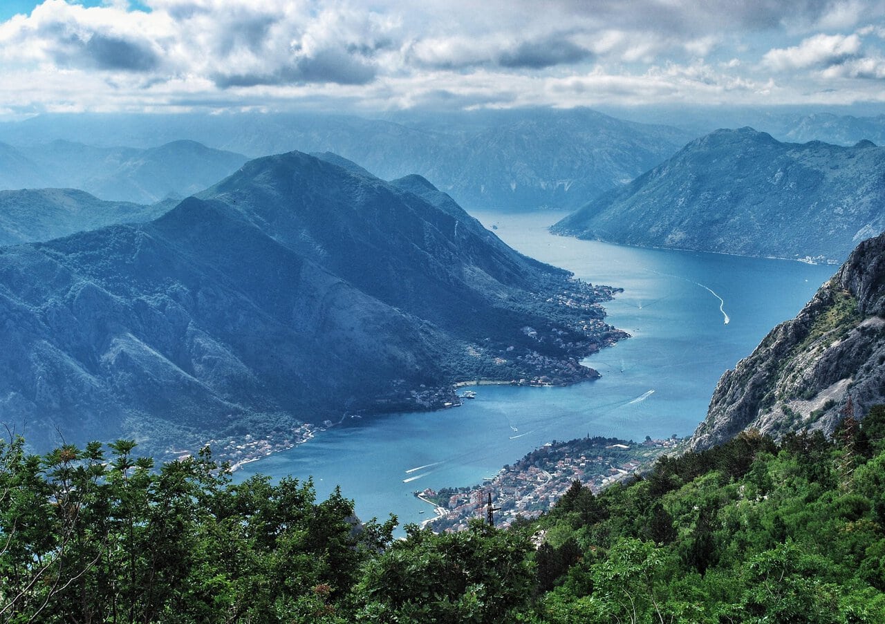 Panoramic view over the Bay of Kotor from the mountains