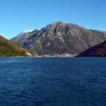 Scenic view across the Bay of Kotor surrounded by mountains