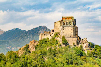 Sacra di San Michele monastery overlooking the Susa Valley near Turin, Italy.