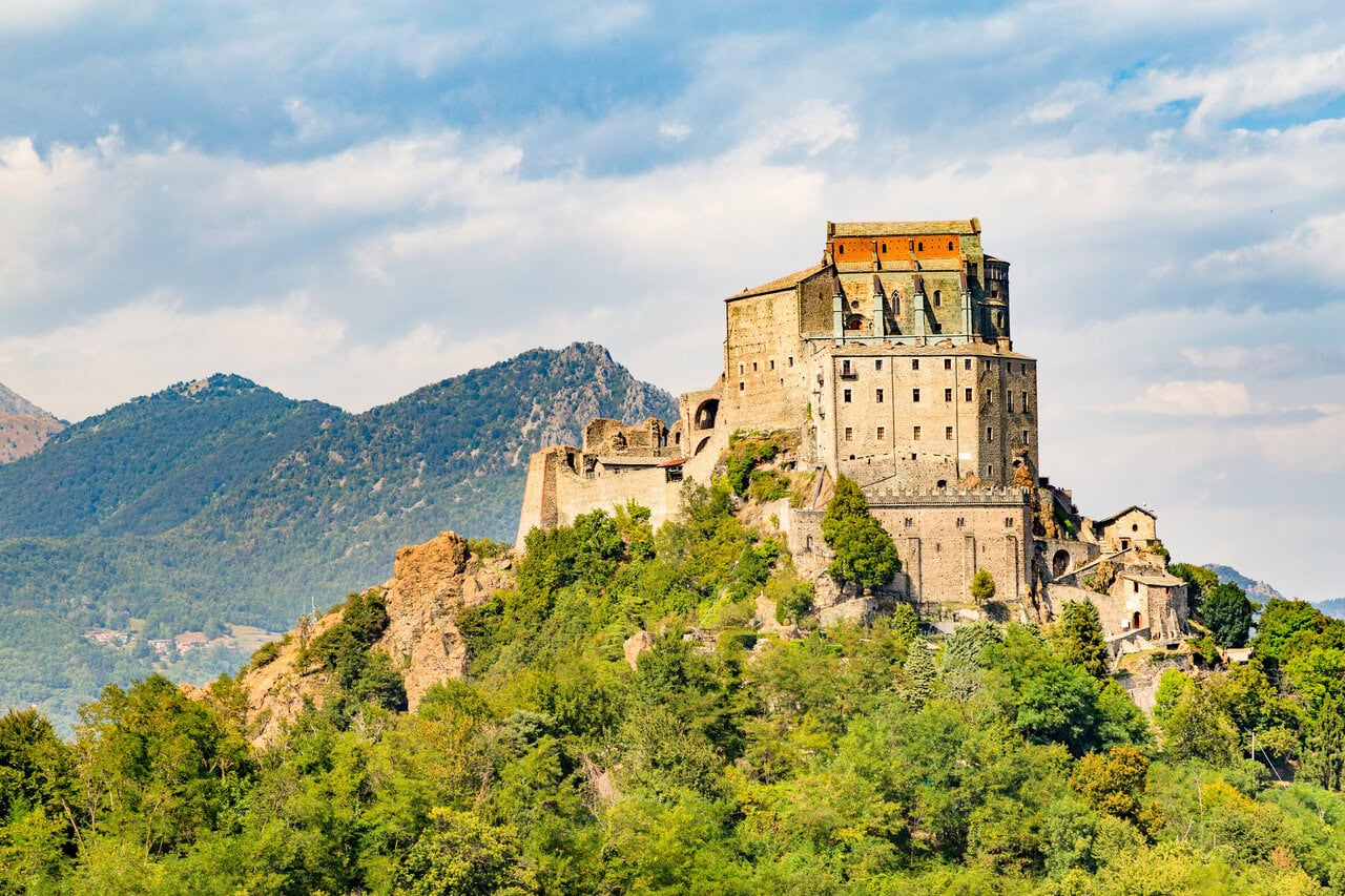 Sacra di San Michele monastery overlooking the Susa Valley near Turin, Italy.