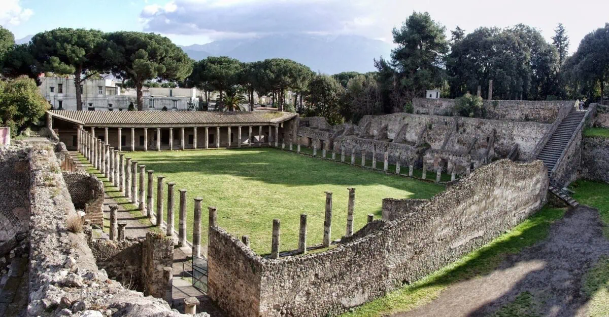 The Large Palaestra at Pompeii with Mount Vesuvius in the background