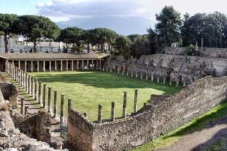The Large Palaestra at Pompeii with Mount Vesuvius in the background