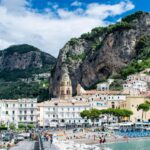Amalfi waterfront and dramatic cliffs on the Amalfi Coast