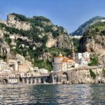 Amalfi Coast village viewed from the sea during a day trip from Sorrento