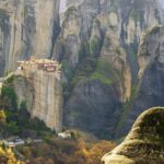 Meteora monastery on towering rock formations in Greece