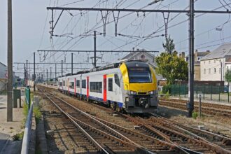 Belgian SNCB train travelling through Belgium
