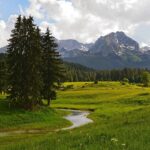 Mountain meadow and peaks in Durmitor National Park