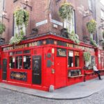 Temple Bar district in Dublin during the evening.
