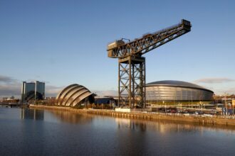 Finnieston Crane, SEC and OVO Hydro beside the River Clyde