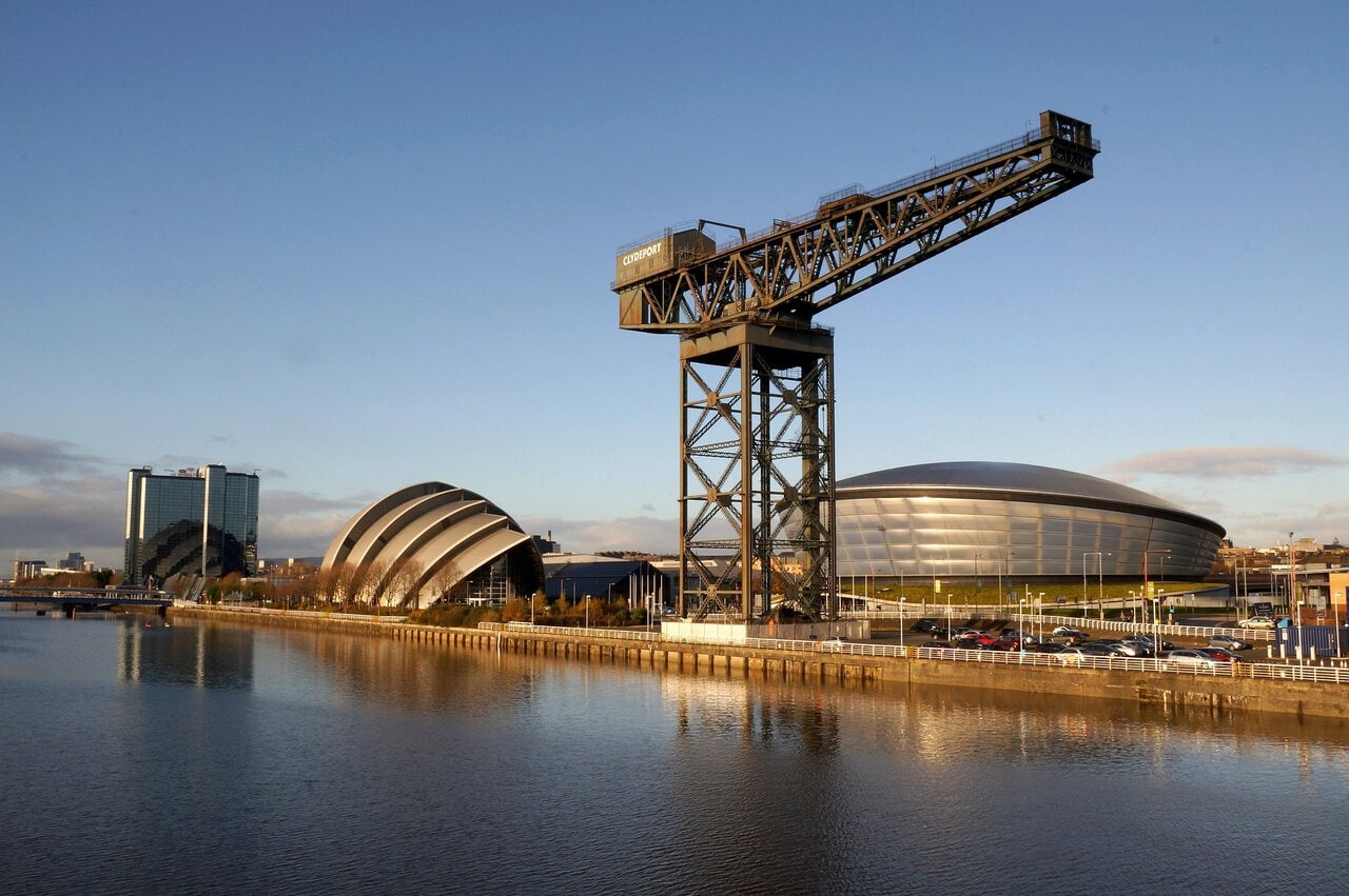 Finnieston Crane, SEC and OVO Hydro beside the River Clyde