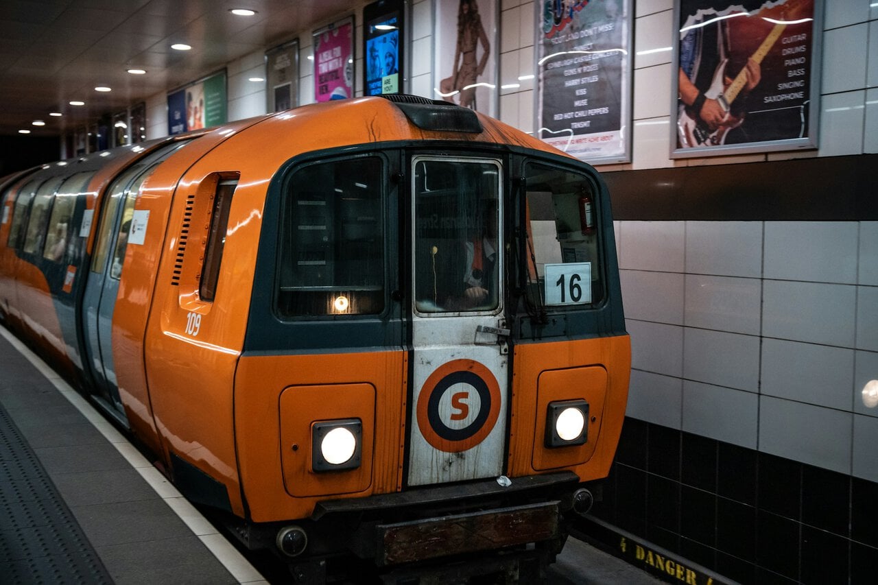 Glasgow Subway train at an underground station