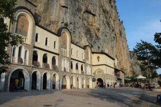 Ostrog Monastery built into the cliffs of Montenegro