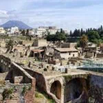 Ancient ruins of Herculaneum with Mount Vesuvius behind
