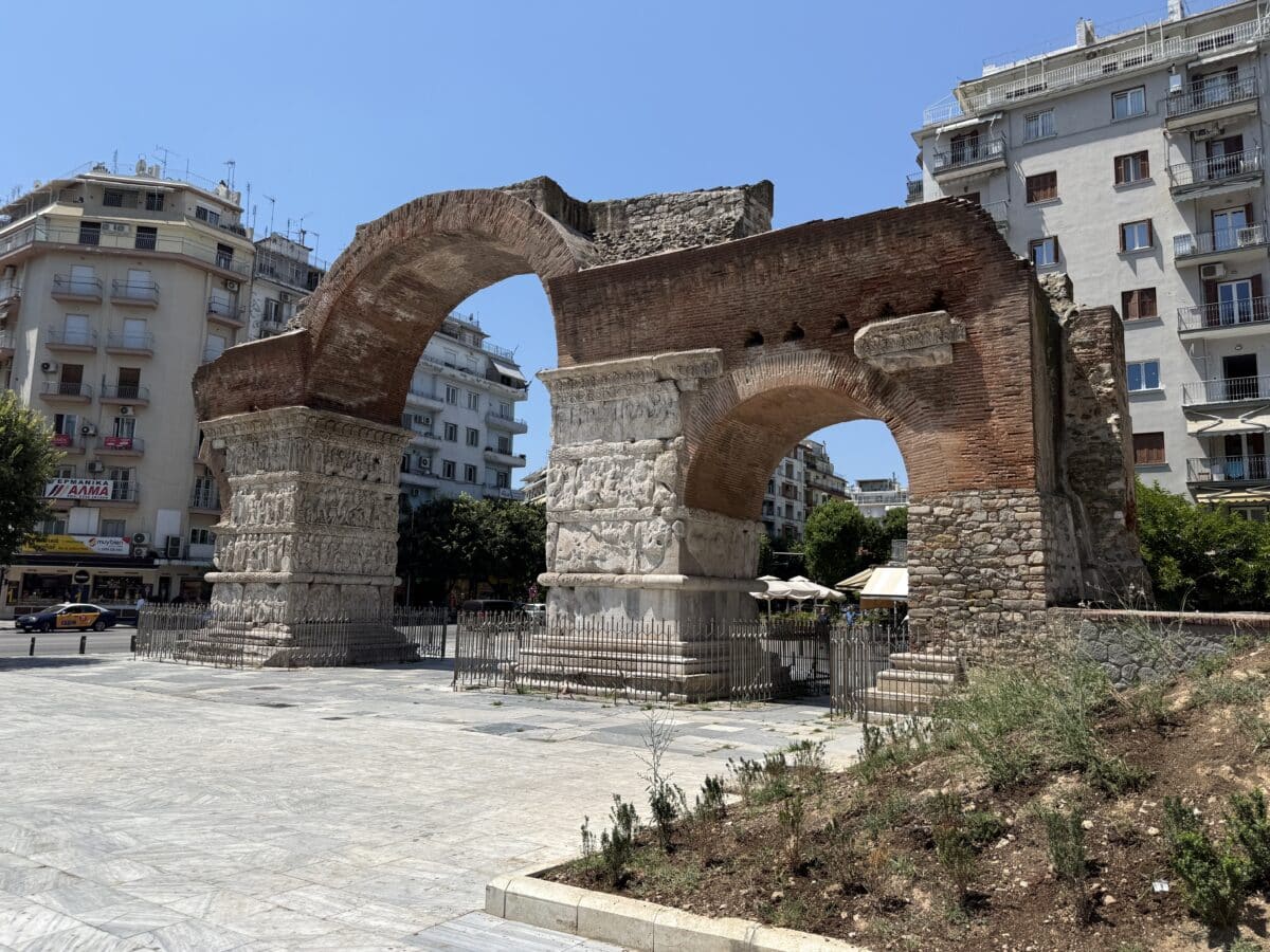 Arch of Galerius in Thessaloniki showing the surviving Roman triumphal arch and detailed stone carvings