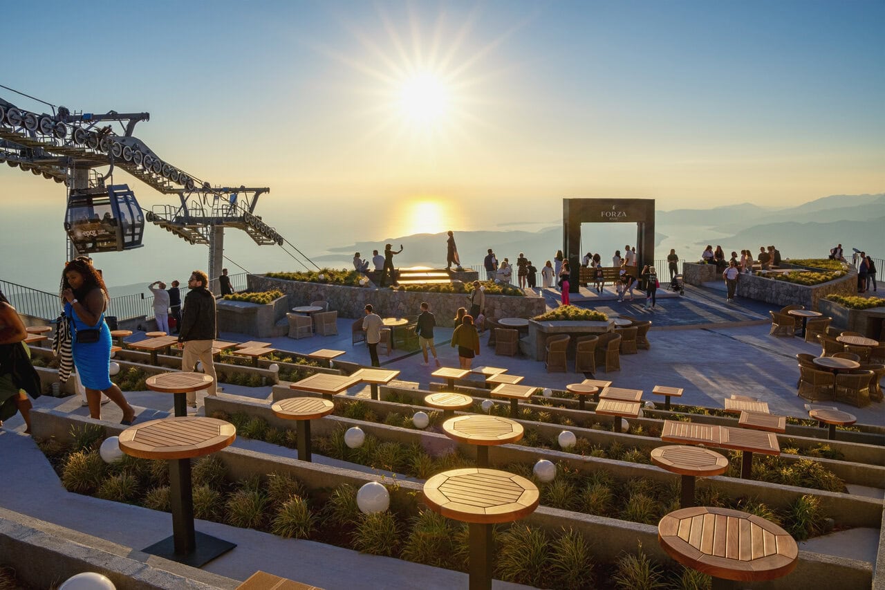 Visitors enjoying panoramic views from the Kotor Cable Car summit