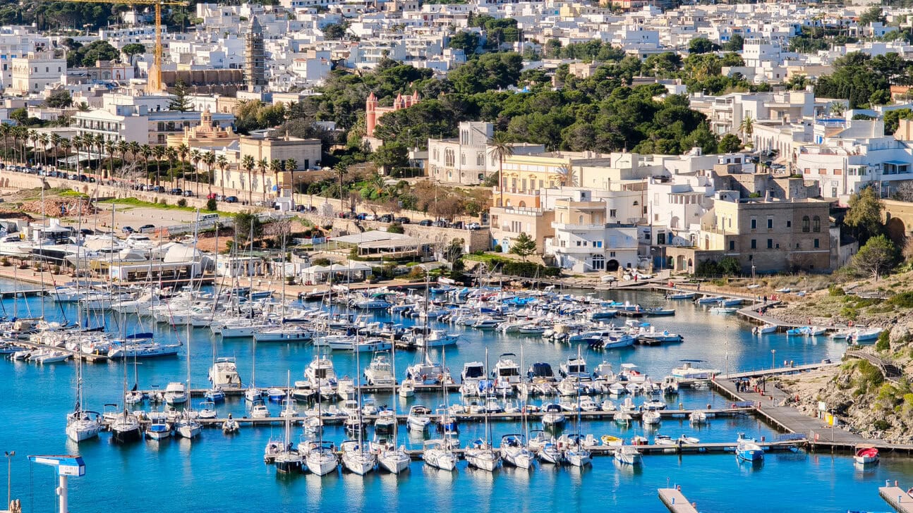 Lecce marina and historic skyline in Puglia, Italy