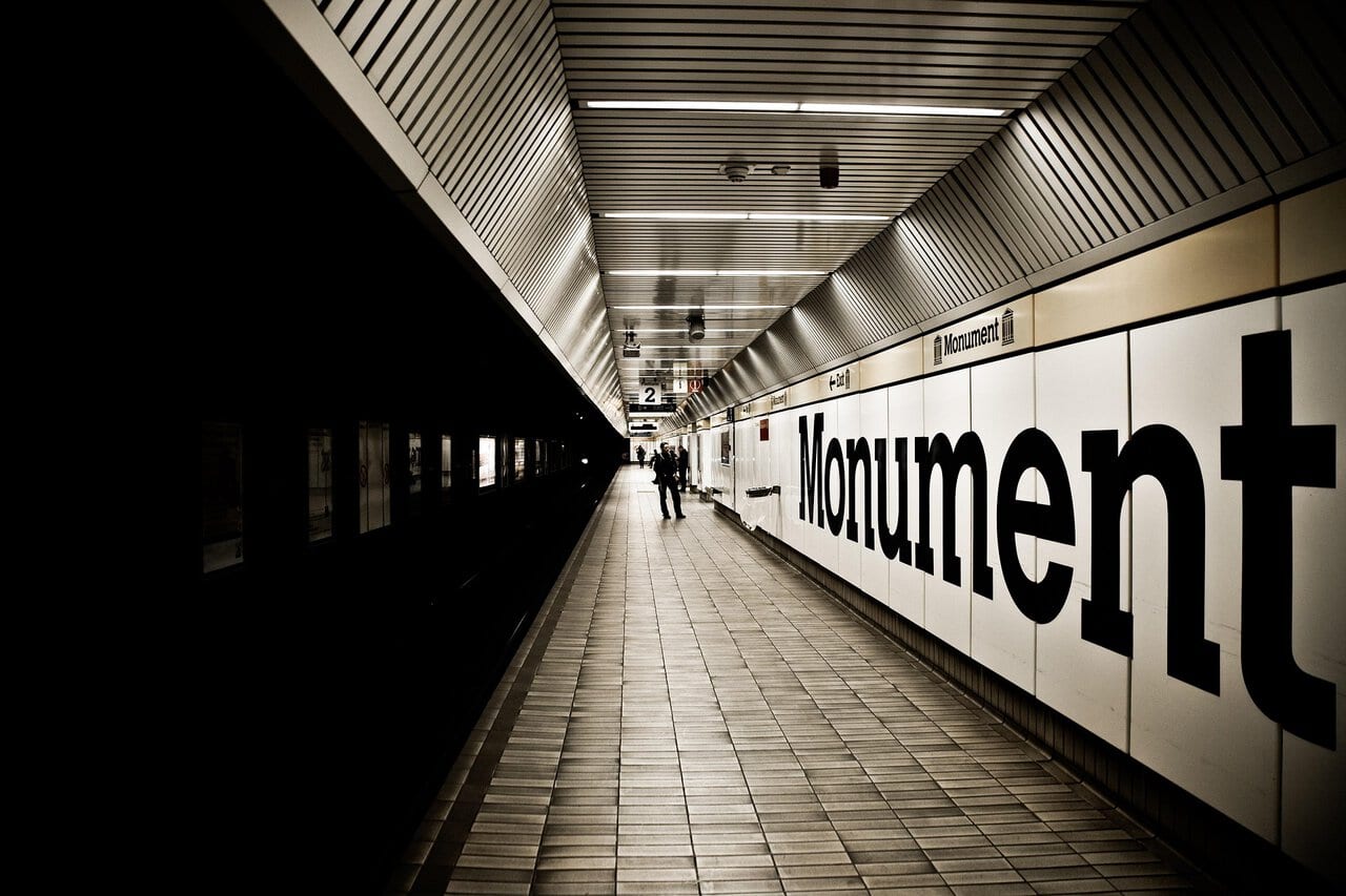 Platform at Monument Metro Station in Newcastle city centre