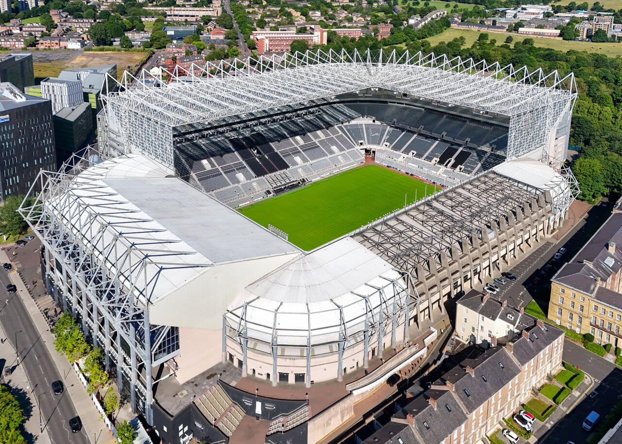 Aerial view of St James' Park, home of Newcastle United Football Club
