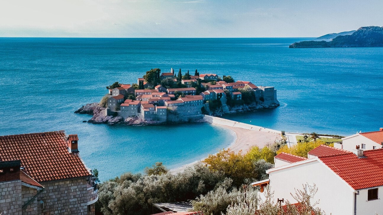 The island village of Sveti Stefan on Montenegro's Adriatic coast