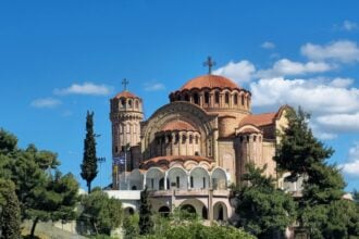 Church in Thessaloniki beneath a blue sky