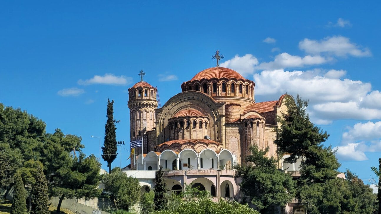 Church in Thessaloniki beneath a blue sky