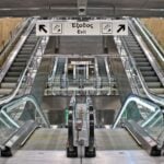 Escalators inside a Thessaloniki Metro station