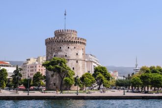 White Tower on the waterfront in Thessaloniki, Greece