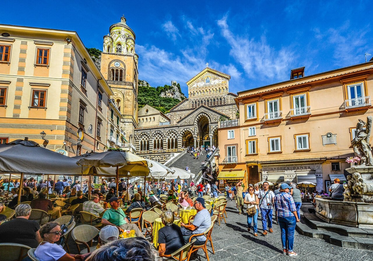 Piazza del Duomo in Amalfi with the Cathedral of Saint Andrew