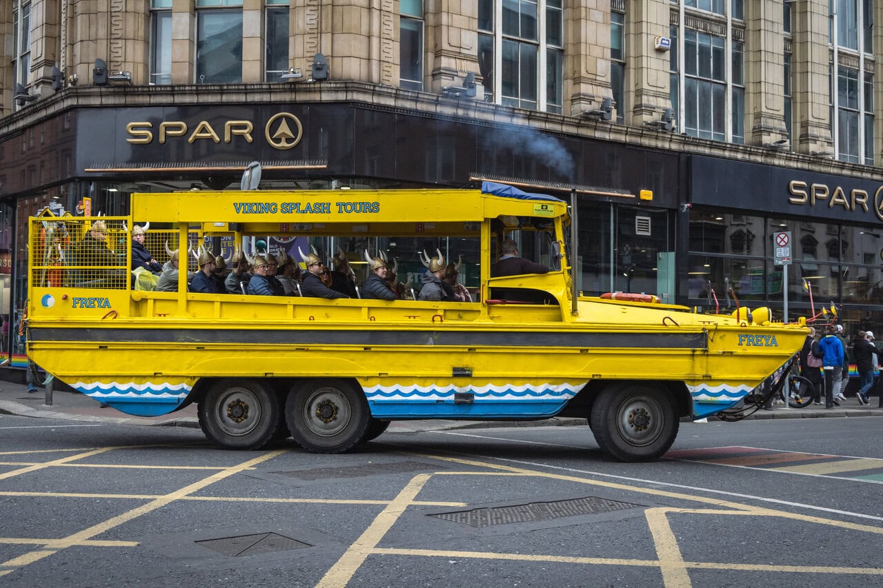 Viking Splash Tour amphibious vehicle in Dublin city centre.
