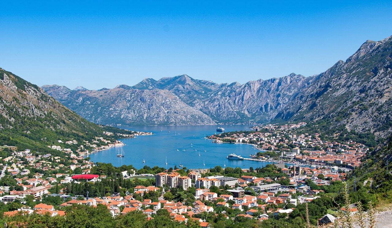 Panoramic view of Kotor and the Bay of Kotor from the mountains