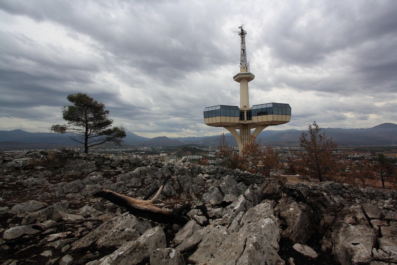 Millennium Bridge and skyline of Podgorica Montenegro