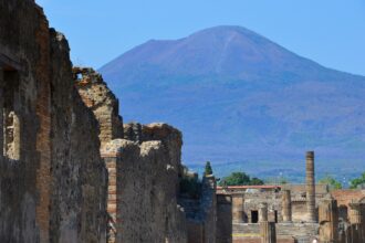 Mount Vesuvius viewed from the ruins of Pompeii