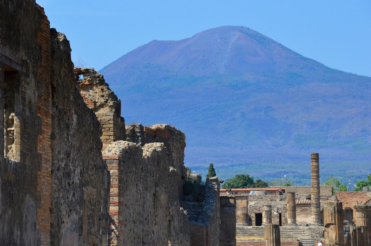 Mount Vesuvius viewed from the ruins of Pompeii