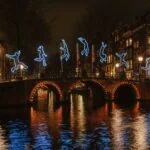 Illuminated bridge during the Amsterdam Light Festival