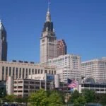 Cleveland skyline on the Amtrak Lake Shore Limited route