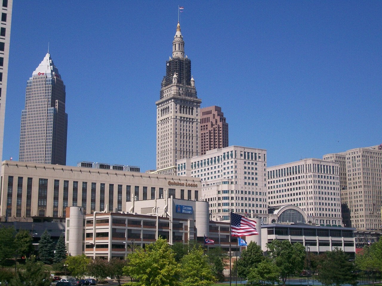 Cleveland skyline on the Amtrak Lake Shore Limited route
