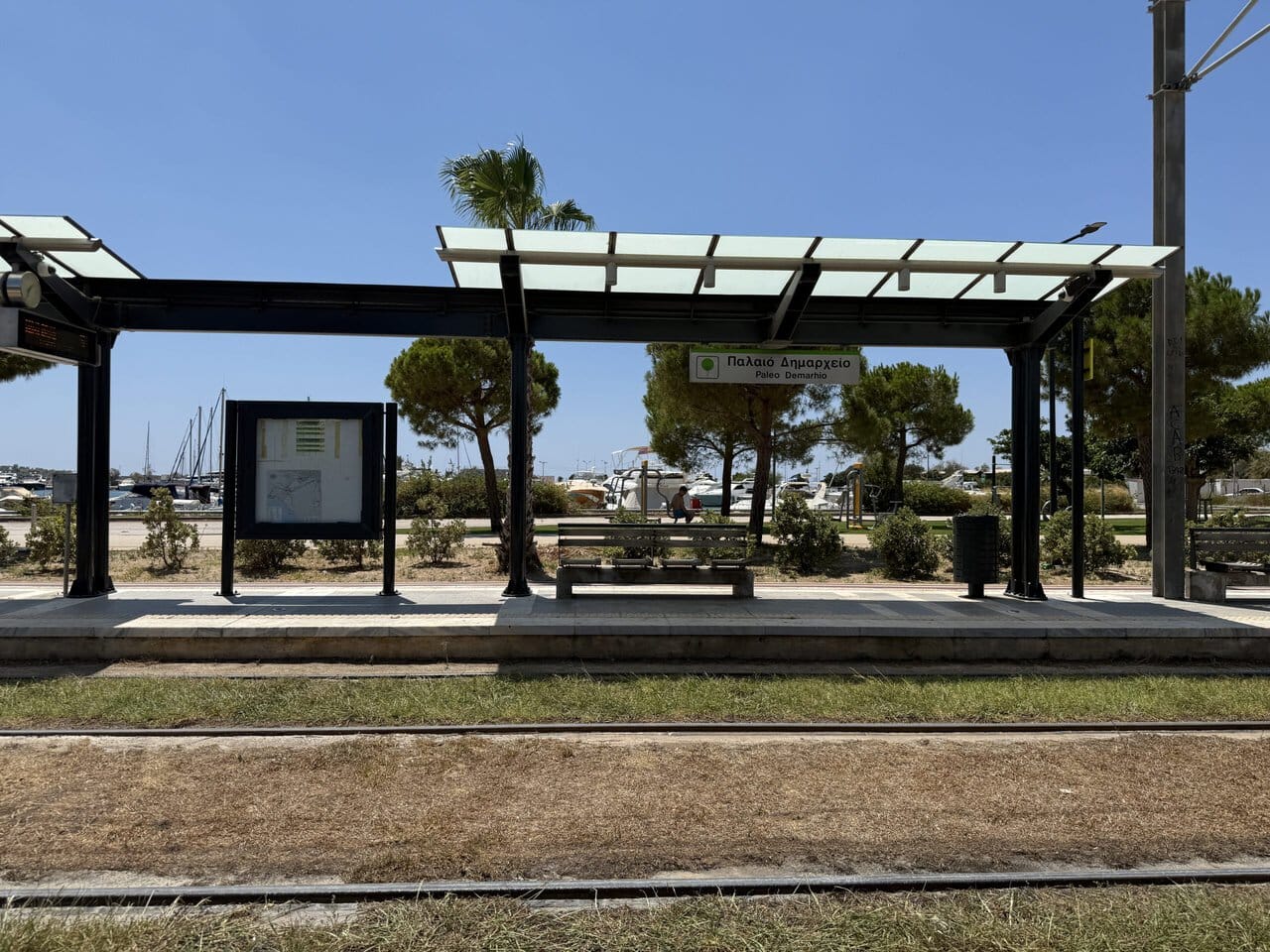 Paleo Dimarchio tram stop on Athens Tram Line 7 in Glyfada, Athens