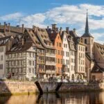 Historic buildings and half-timbered houses beside the River Ill in Strasbourg