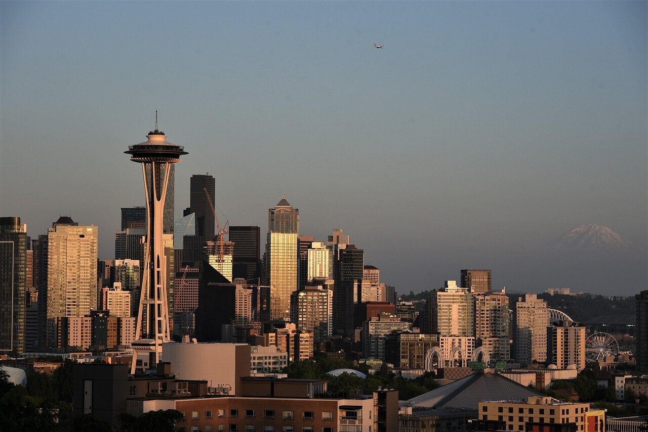 Seattle skyline on the Amtrak Empire Builder route