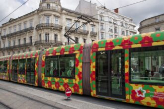 Montpellier tram in the city centre
