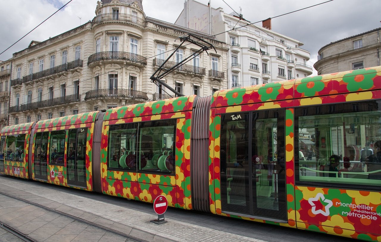 Montpellier tram in the city centre